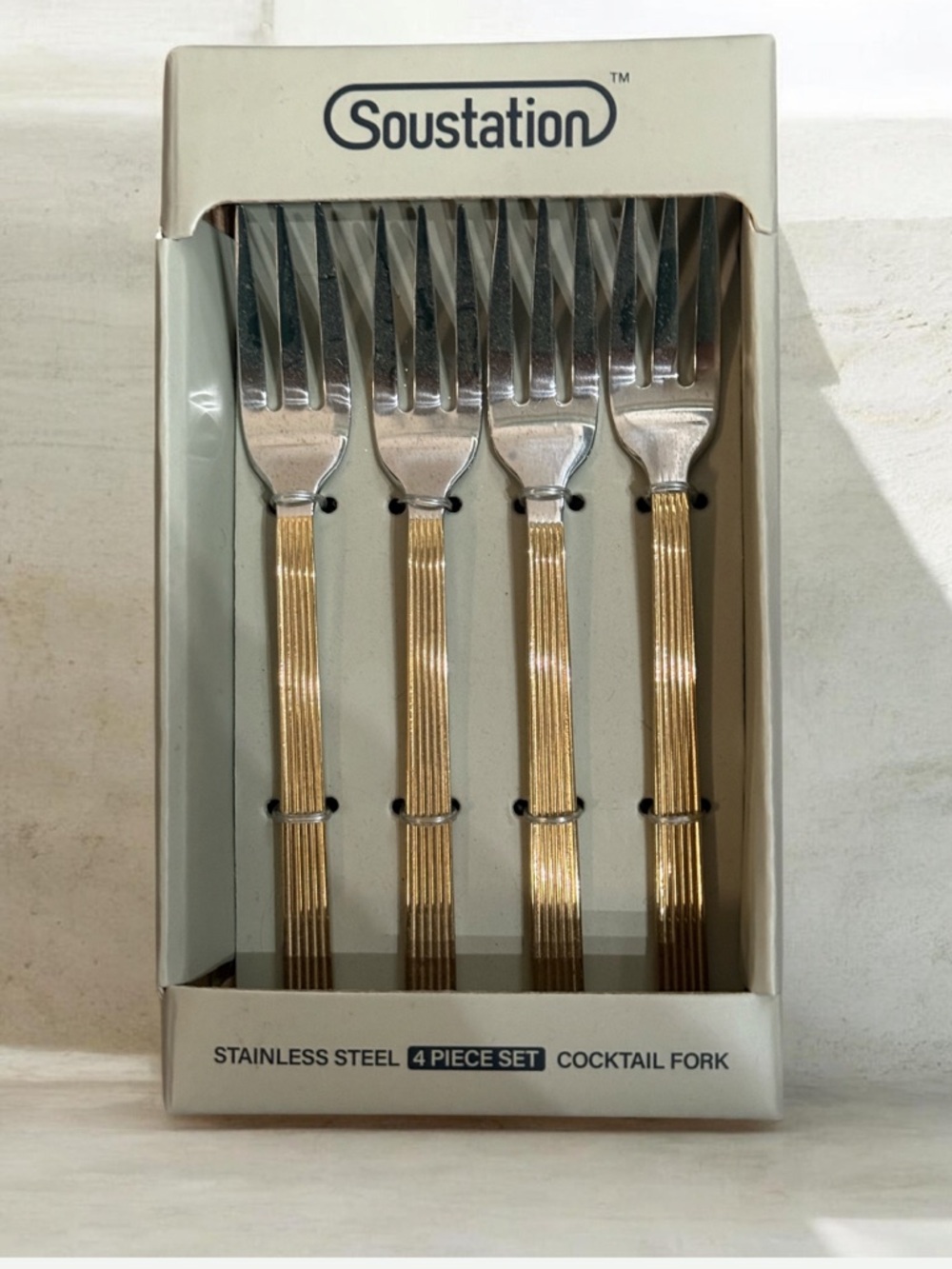 Soustation Gold Handle Stainless Steel Cocktail Forks - 4 Piece Set